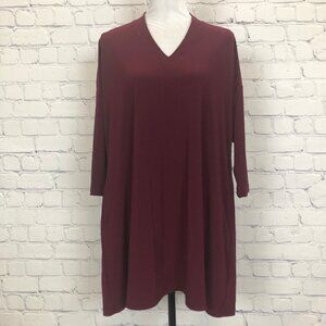 Sympli Maroon Red Stretch Knit Tunic Dress Size 10 Pockets